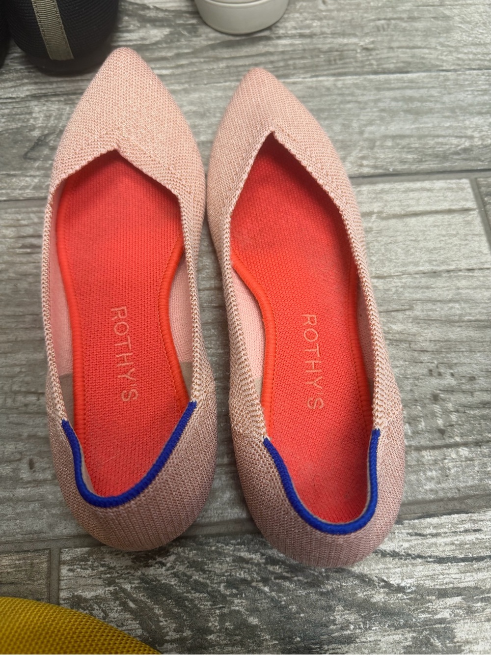 Rothy's Women's Pointed Knit Flats in Blush Pink with Coral Insole